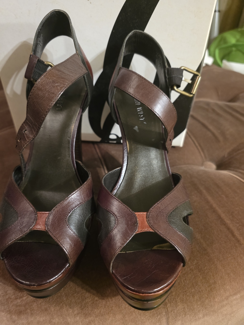Nine West Brown Leather Platform Heels